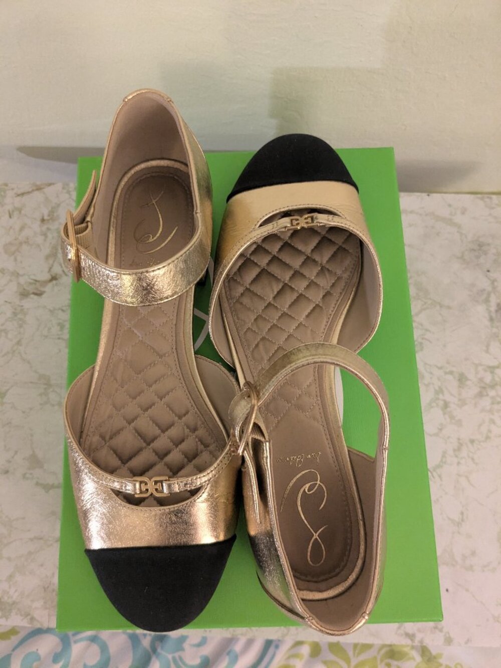 Sam Edelman Rylie Cap-Toe Flats Gold/Black